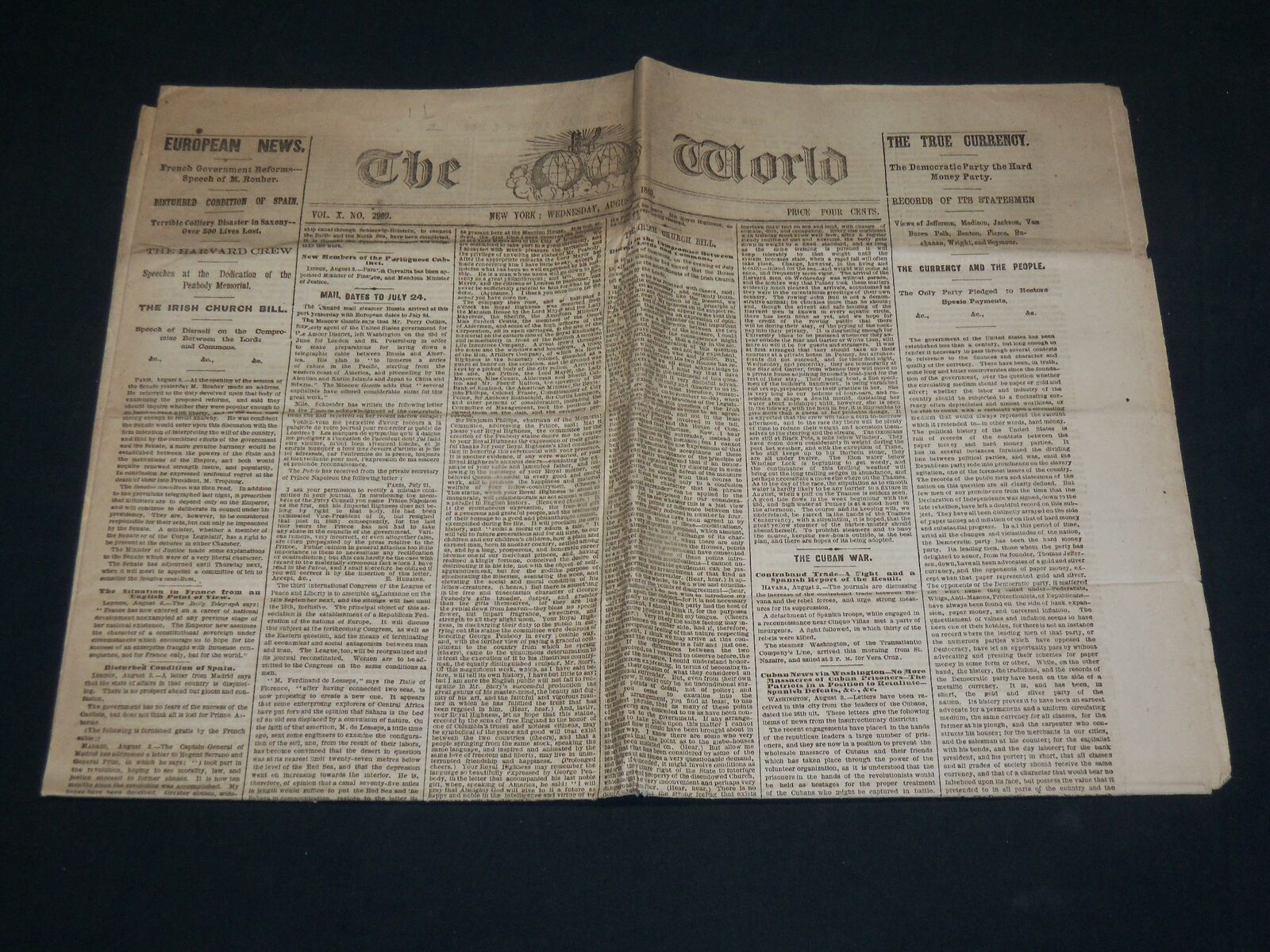1869 AUGUST 4 THE NEW YORK WORLD NEWSPAPER - BASEBALL COVERAGE - NP 5233