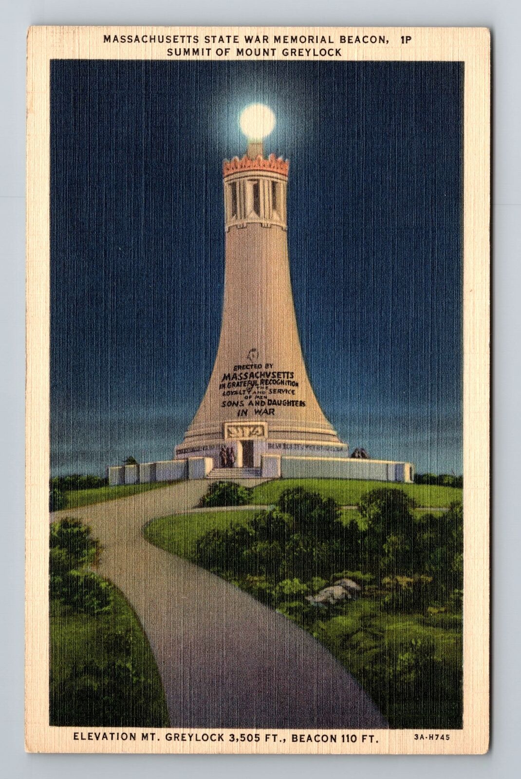 Mount Greylock, MA-Massachusetts, Summit War Memorial Beacon, Vintage Postcard