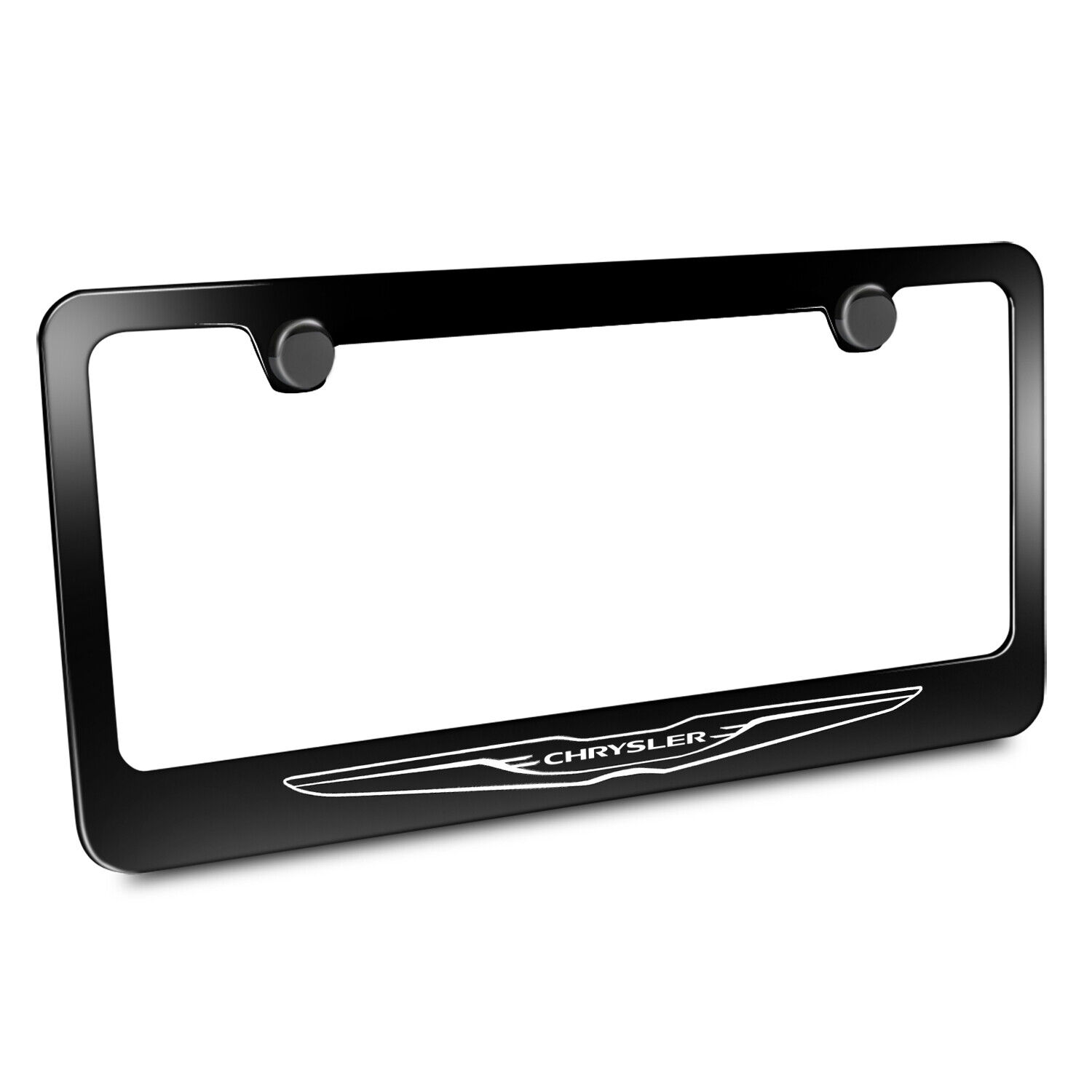 Chrysler Logo Engraved Black Powder Finish Metal License Plate Frame