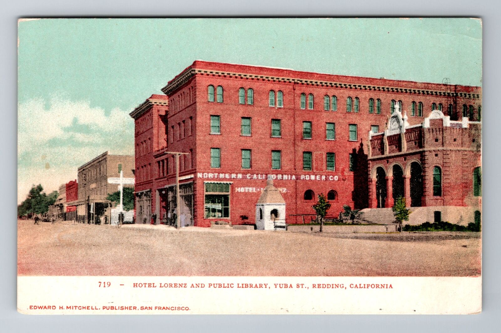 Redding CA-California, Hotel Lorenz, Public Library, Antique Vintage Postcard