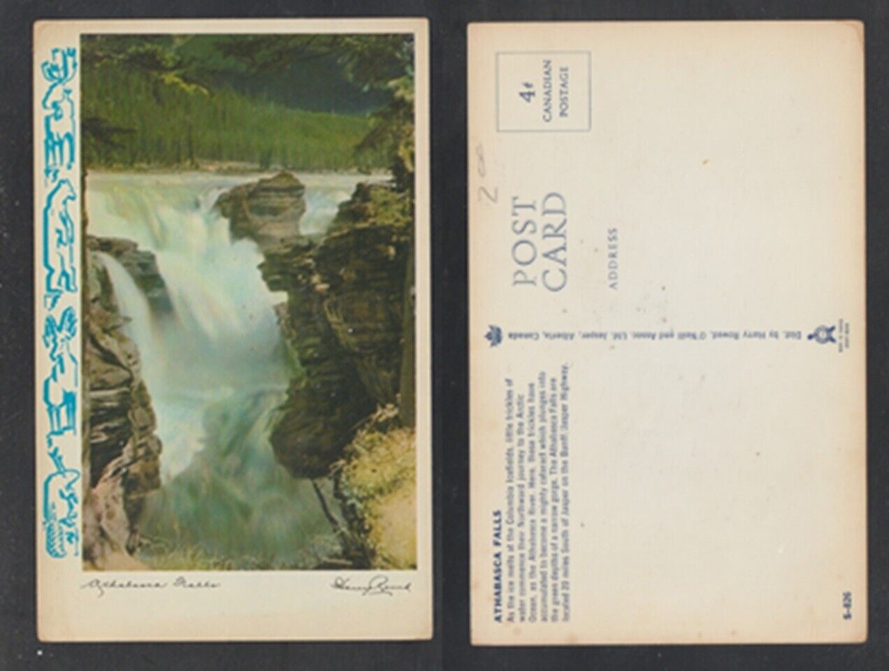 Jasper Alberta Athabasca Falls  Unused Topographical Postcard