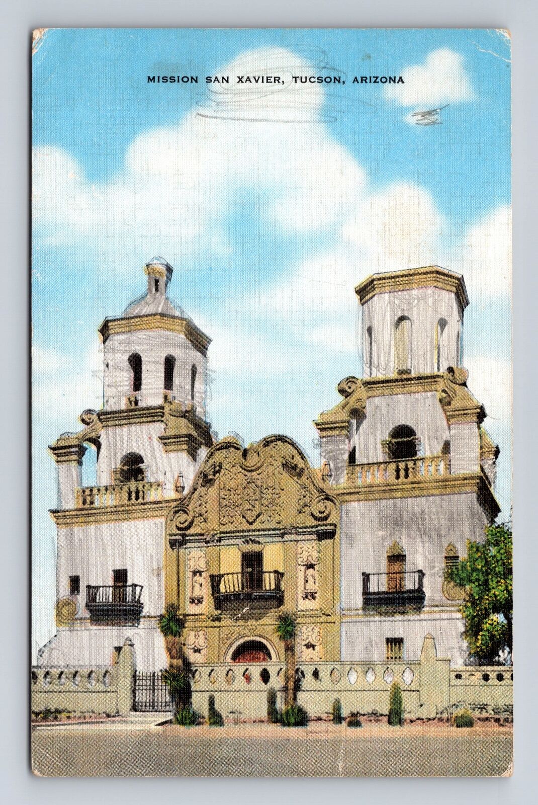 Tucson AZ-Arizona, Mission San Xavier, Antique, Vintage Souvenir Postcard