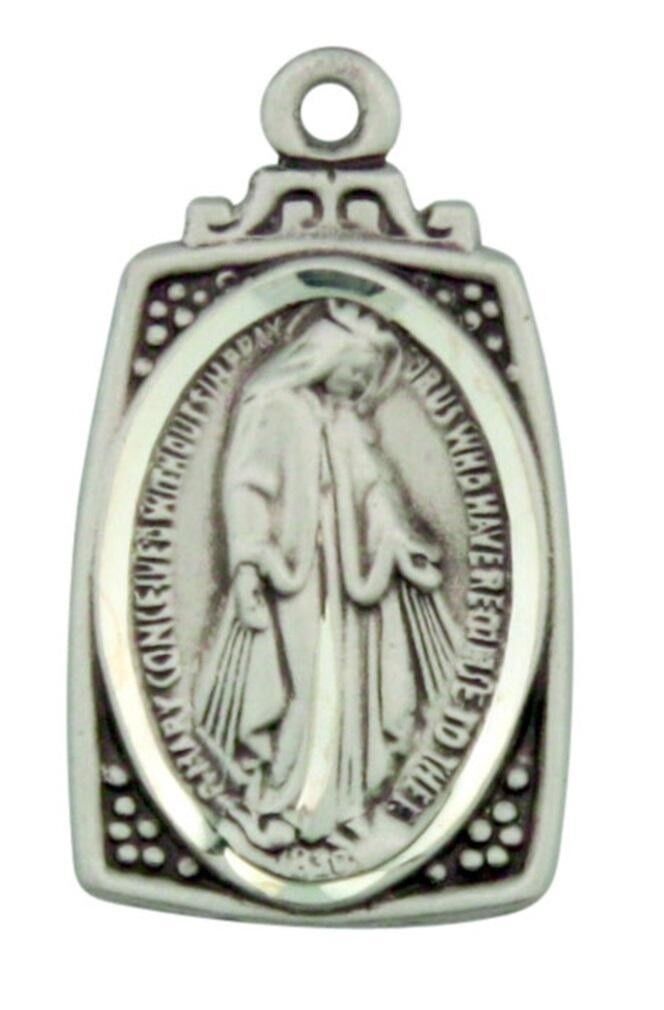 Women's Profile Art Deco Style Miraculous Medal 0.9 Inch Sterling Silver Pendant