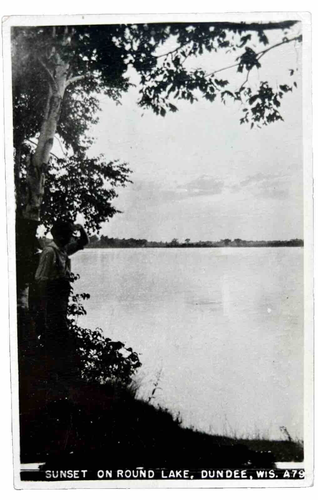 Sunset Round Lake. Dundee Wisconsin. Real Photo Vintage Postcard 1947. RPPC