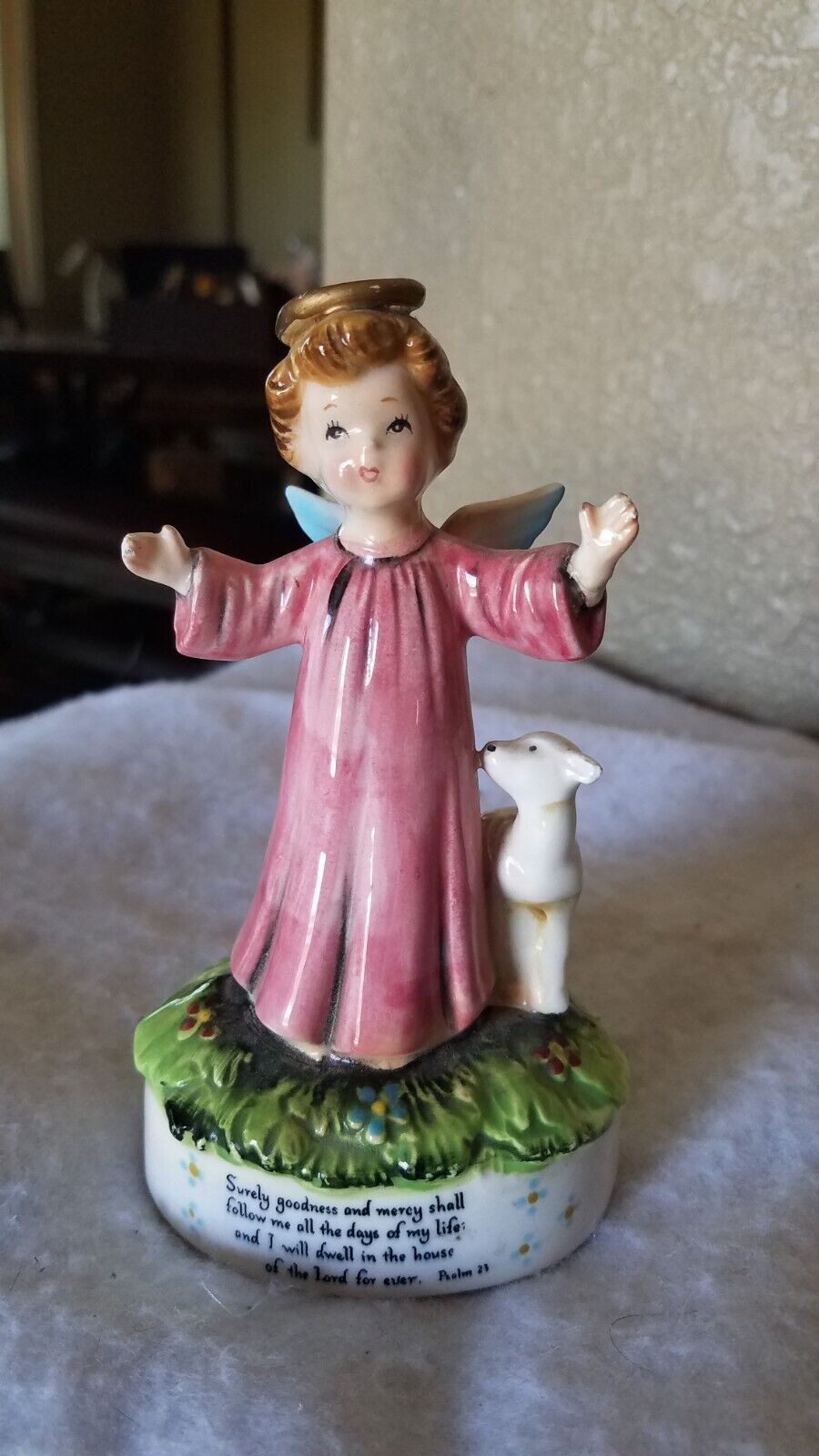 HB Ceramic Angel With Lamb Figurine w/bible Psalm  5\