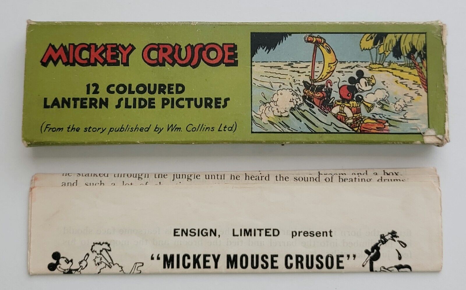 1930s Walt Disney Mickey Mouse Crusoe Magic Lantern Glass Slide Pictures Rare