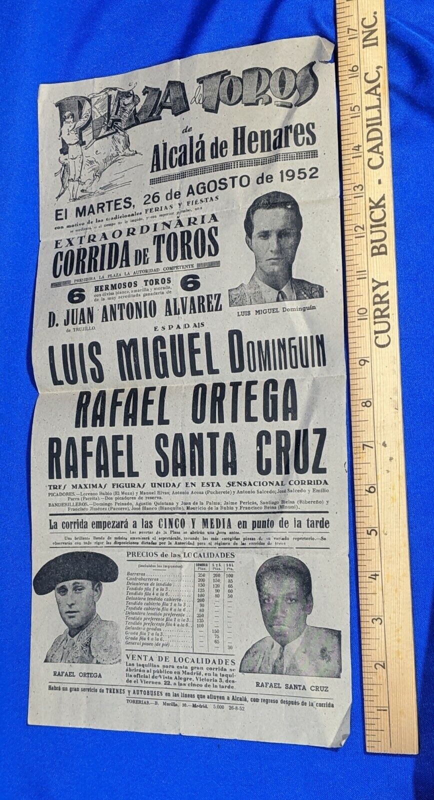 1952 Original Advertising Poster Plaza De Toros Madrid Bullfight Paper Luis