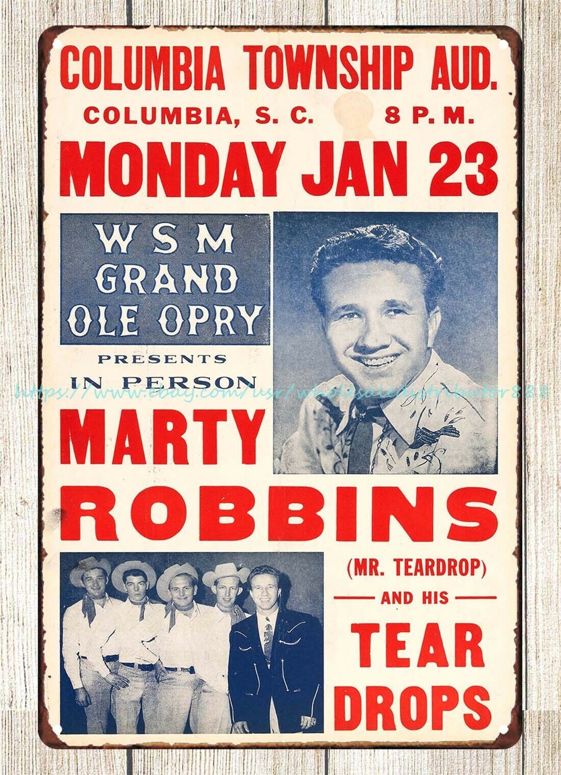 1956 Marty Robbins Grand Ole Opry Columbia Township Aud. Concert Poster metal