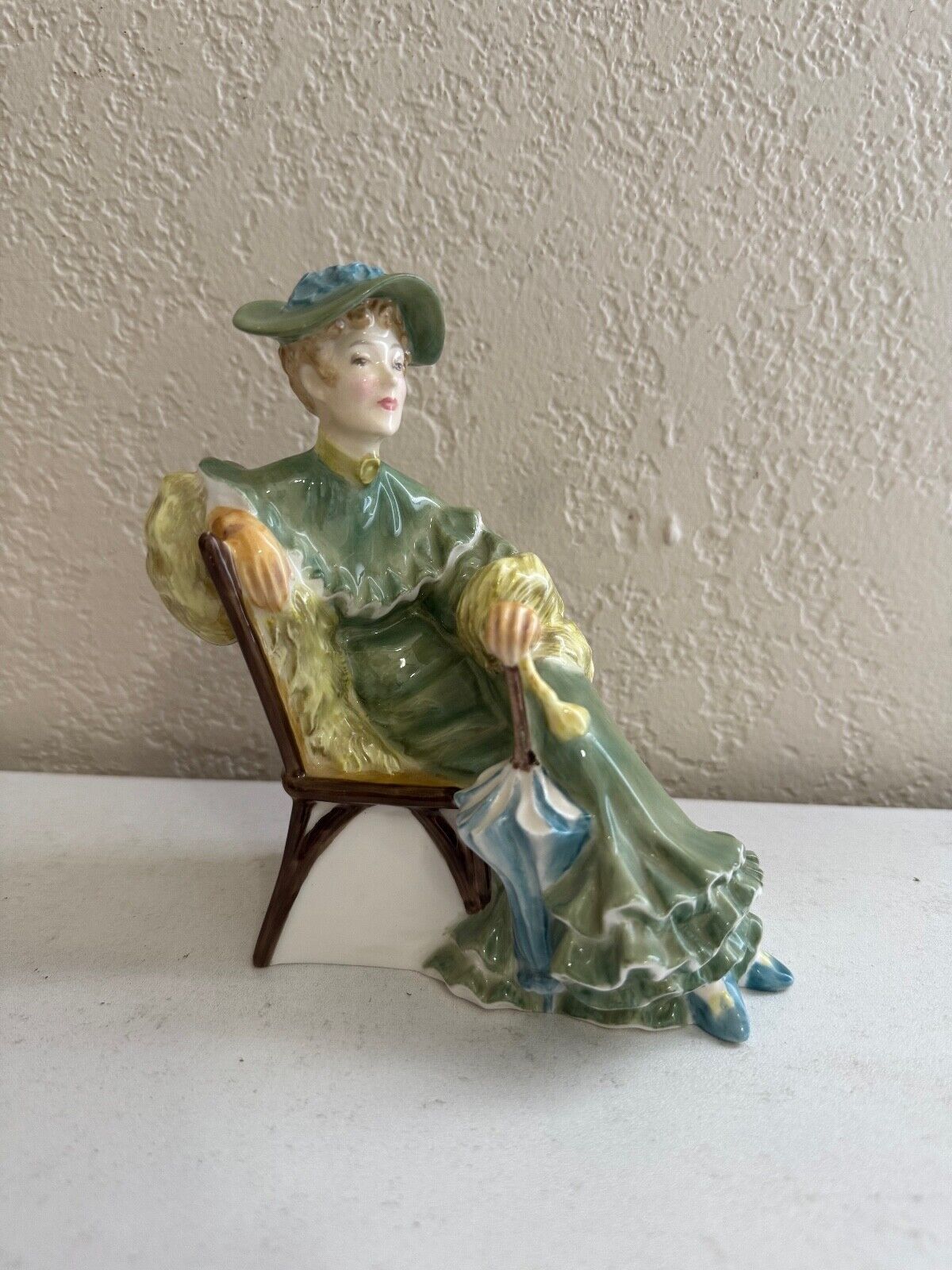 Royal Doulton HN2365 Ascot Porcelain Figurine Woman in Green Dress w/ Umbrella