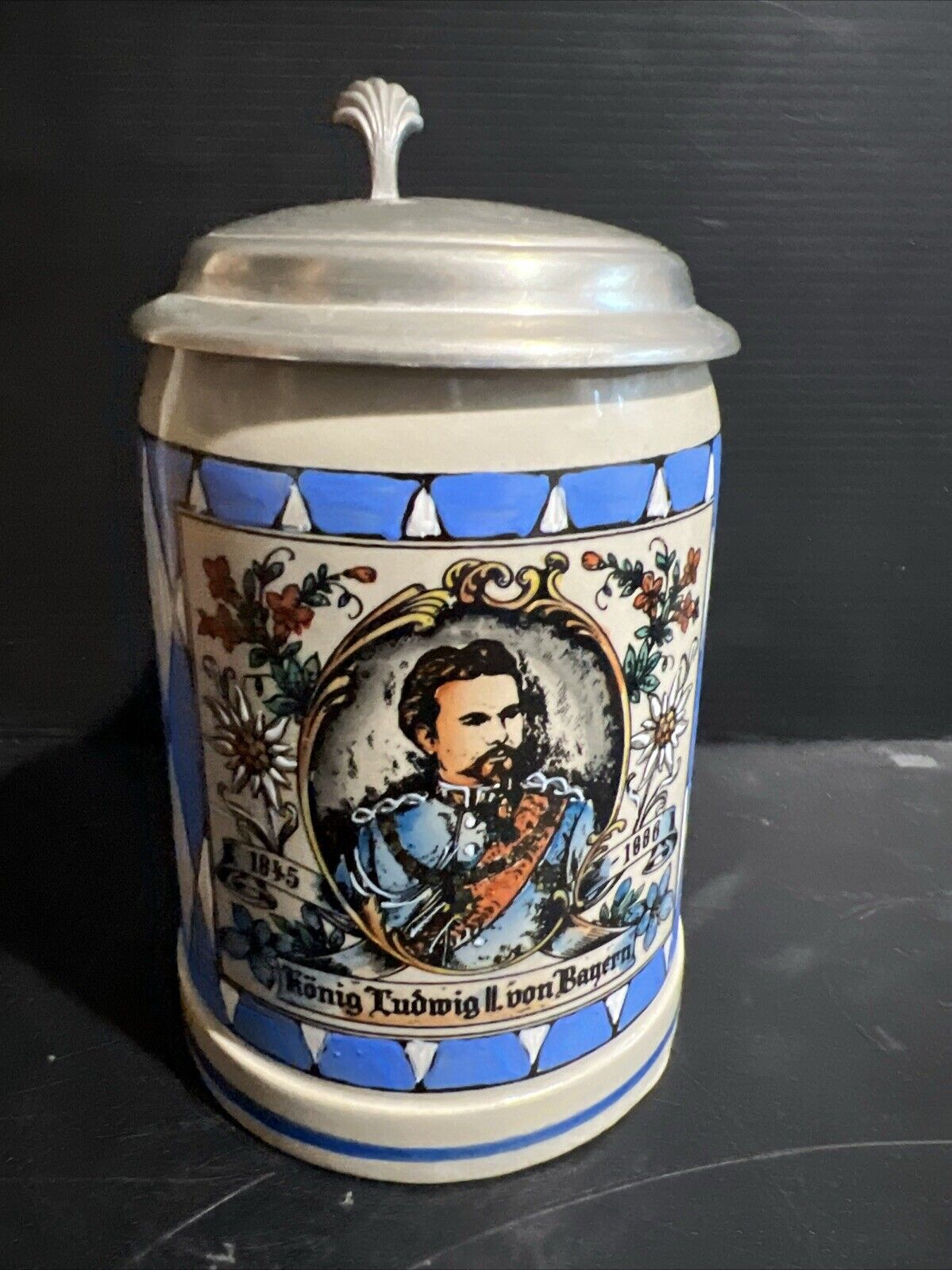 King Ludwig II of Bavaria German Lidded Tankard Beer Stein Mug Richco 0.5L