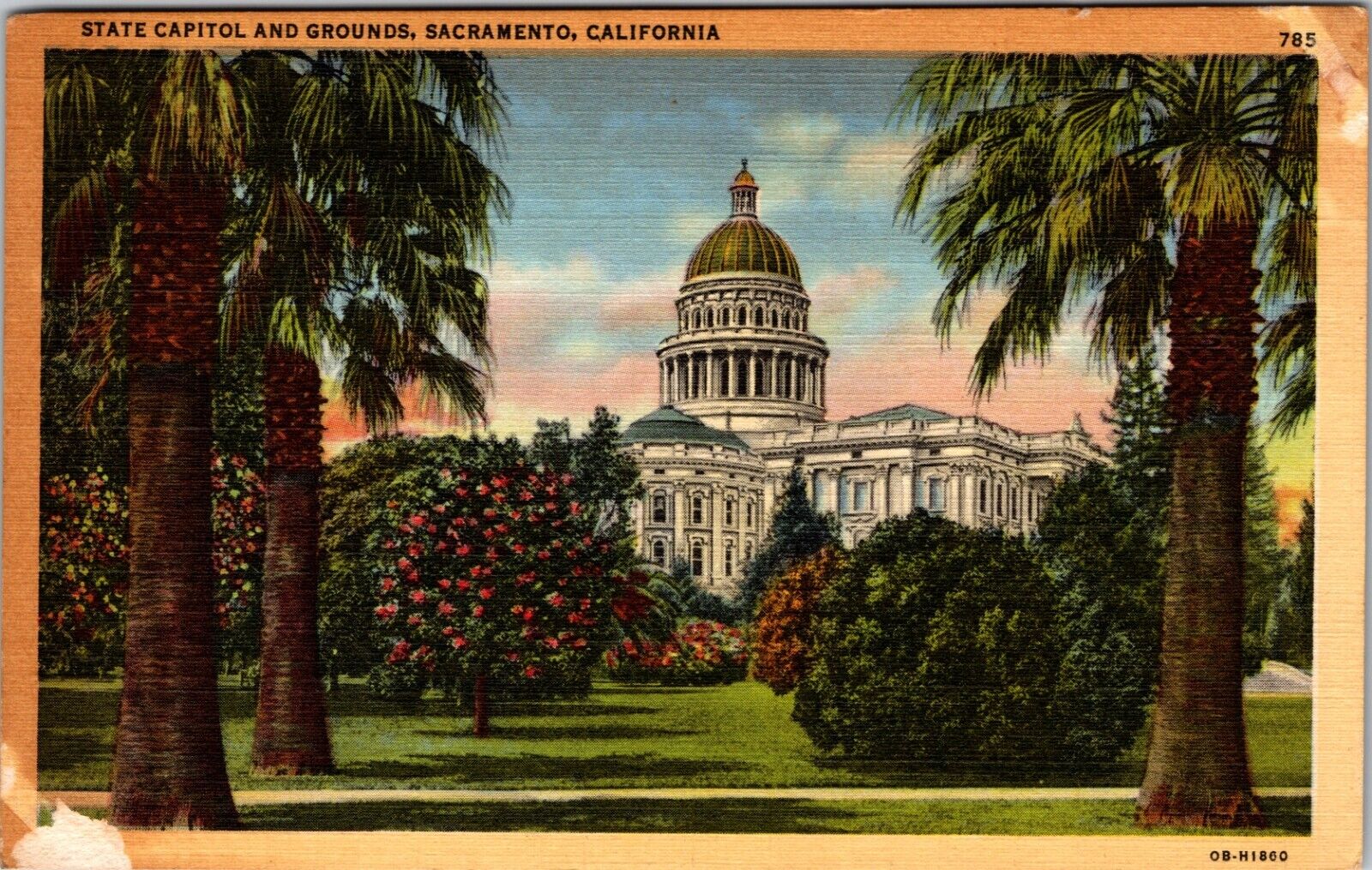 State Capital & Grounds Sacramento California Linen Post Card