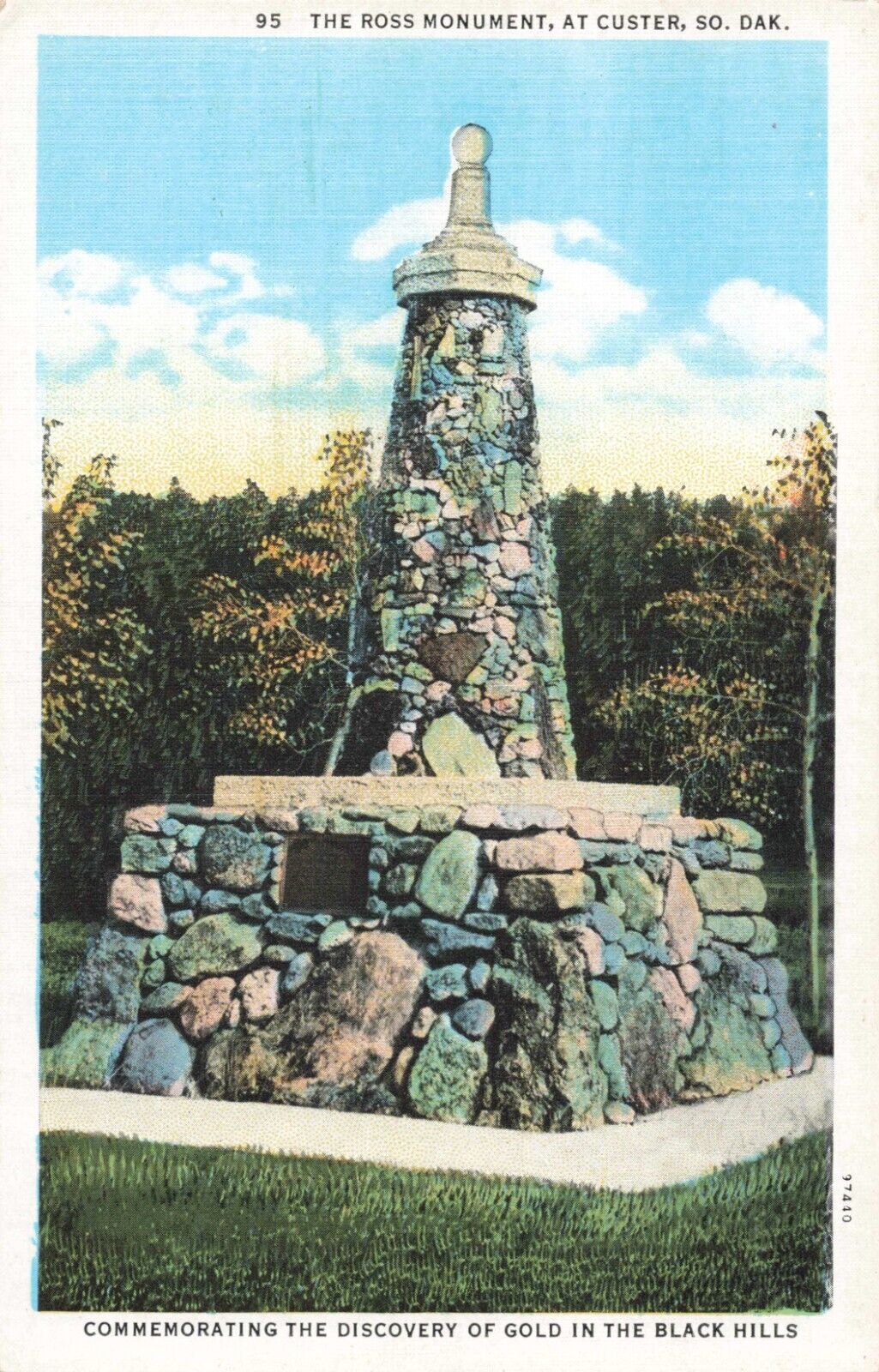 Custer South Dakota, Ross Monument, Black Hills Gold Discovery, Vintage Postcard