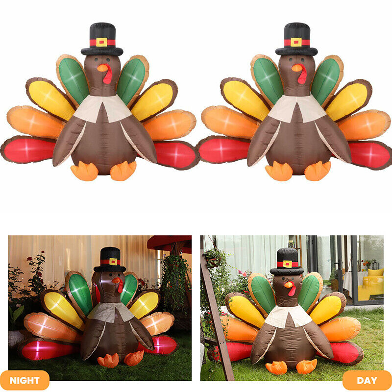 2PCS 5ft Thanksgiving Inflatable LED Lighted Turkey Air Blow up Lawn Yard Deco