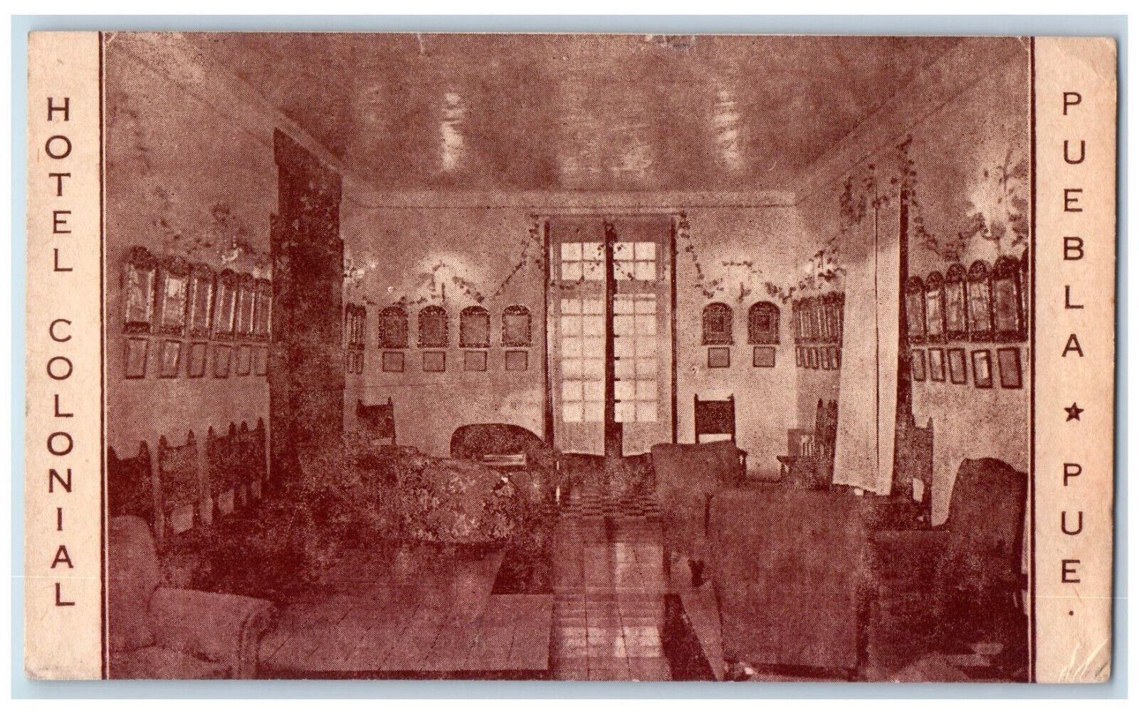 c1940's Pictures, Furniture, Hotel Colonial Puebla Mexico MX Postcard