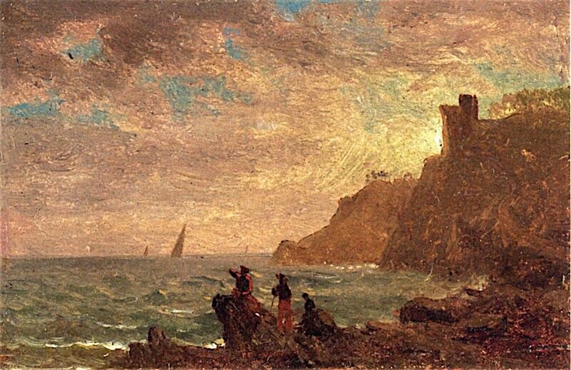 Oil seashore landscape canvas Figures-along-the-Coast-of-Italy-Albert-Bierstadt