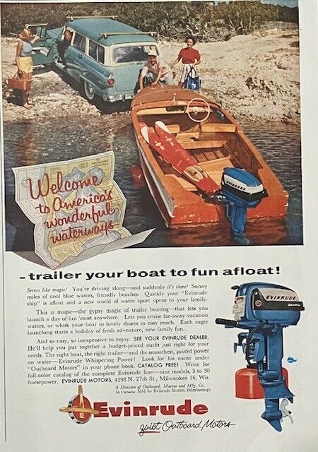 Rare 1950's Vintage Original Evinrude Fishing Boat Motor Advertisement AD