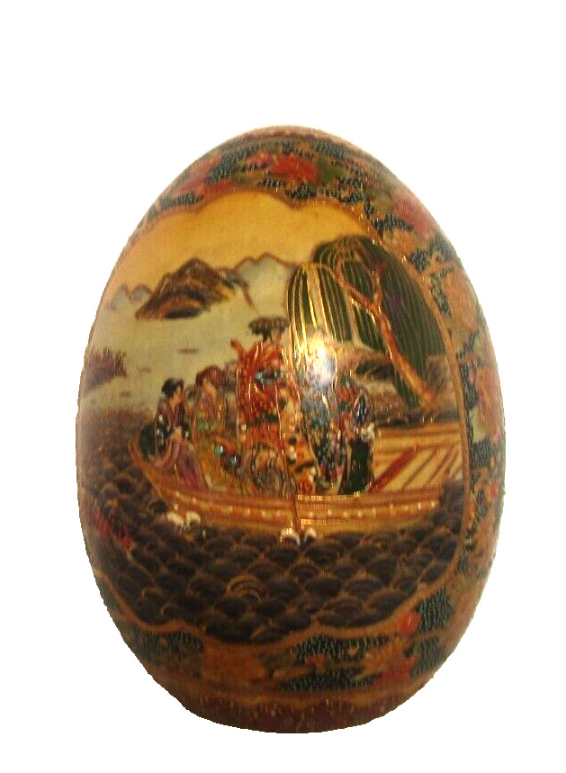 DECORATIVE EGG COLLECTIBLE Vintage Satsuma Japanese Egg Moriage Raised Gold 9\