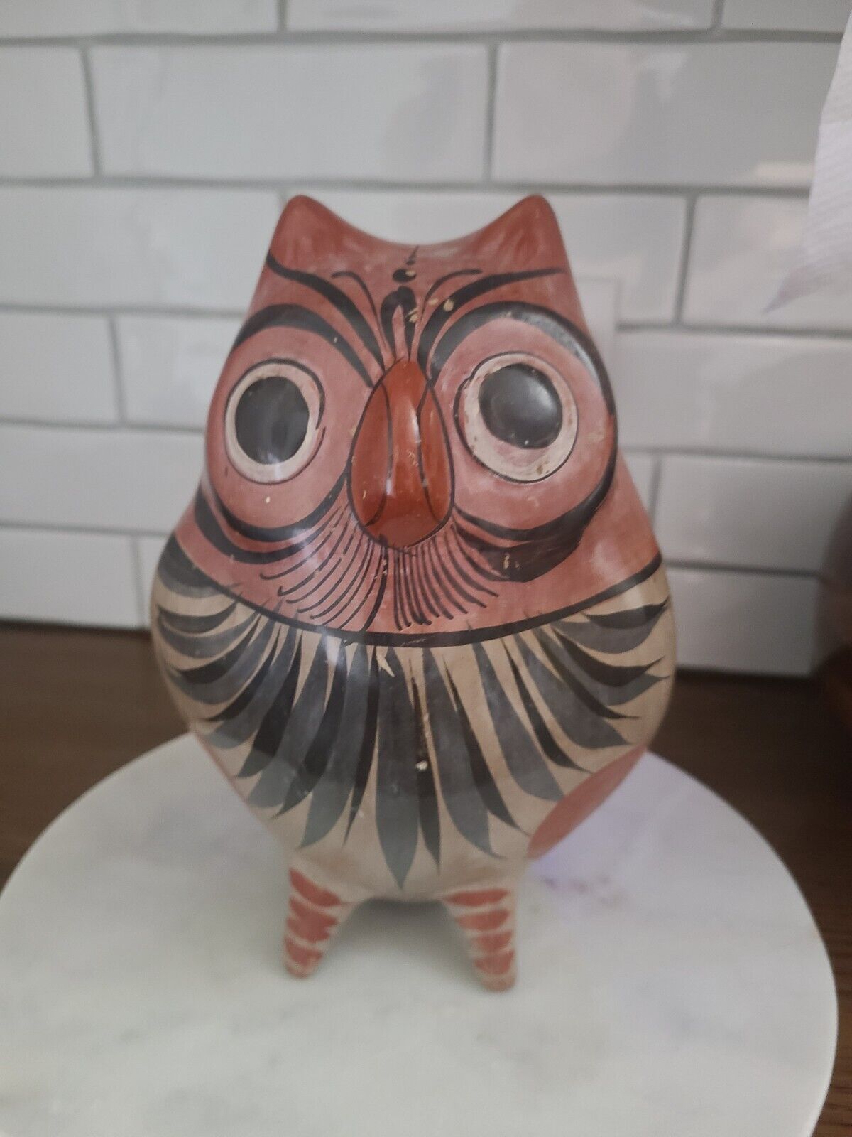 Vintage Tonala Mexican Folk Art Pottery Polychrome Owl