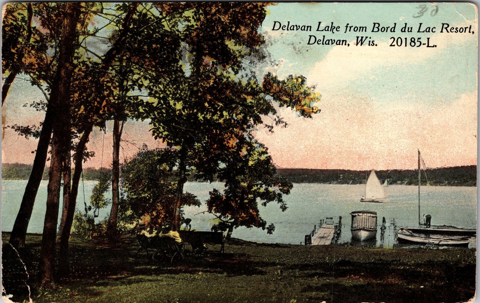 Delavan Lake WI-Wisconsin, Scenic, Boats, Resort, Doc, Vintage Postcard