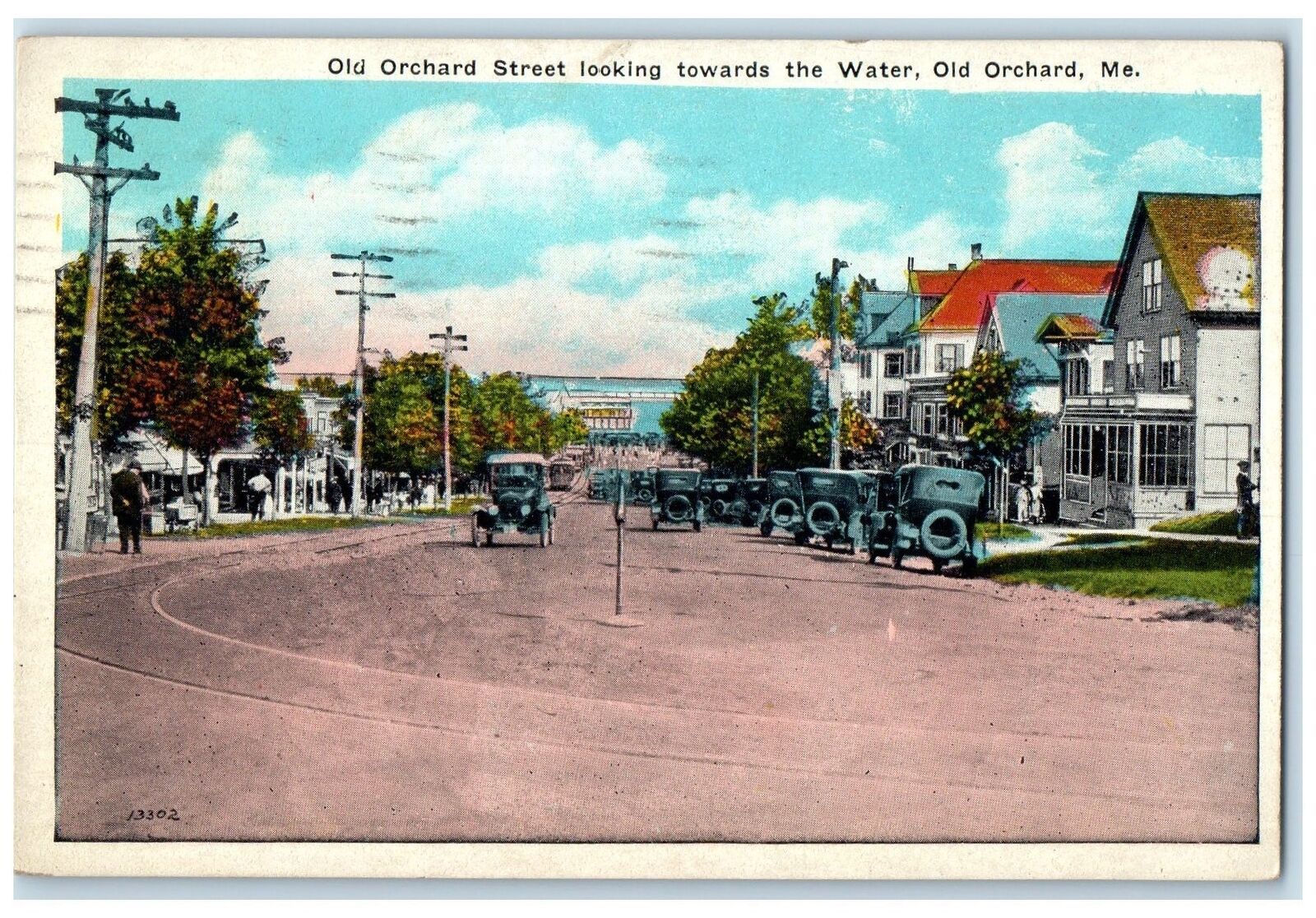 1928 Old Orchard Street Classic Car Dirt Road Railway Old Orchard Maine Postcard