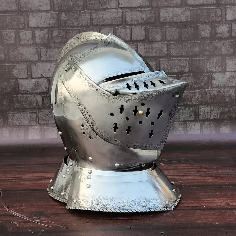 Medieval Steel Close Helmet Knight Armed Helmet, European Closed Helmet, Medieva