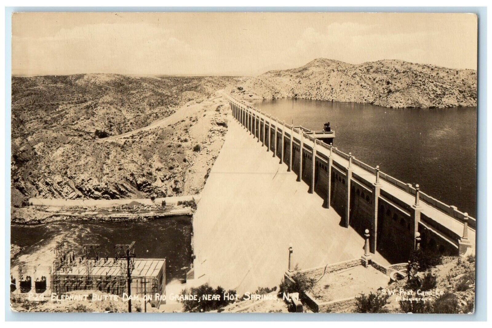 c1940\'s Elephant Butte Dam Rio Grande Near Hot Springs NM RPPC Photo Postcard