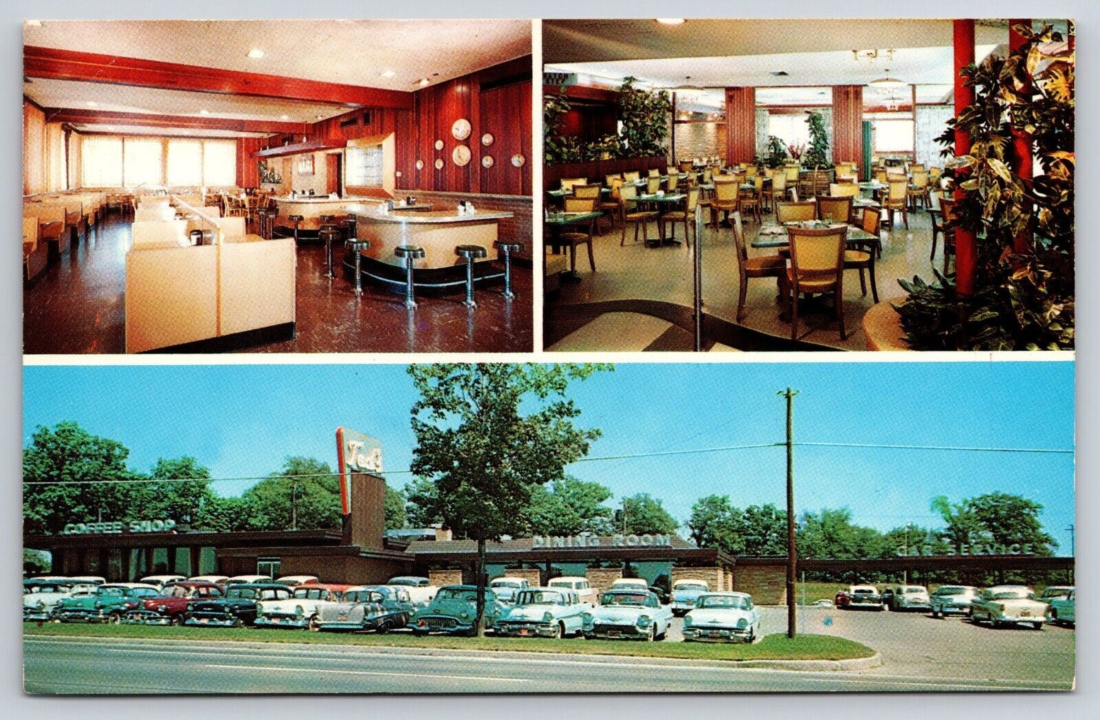 Ted's Drive In Restaurant Multi View Bloomfield Hills MI c1950s Vtg Postcard A3