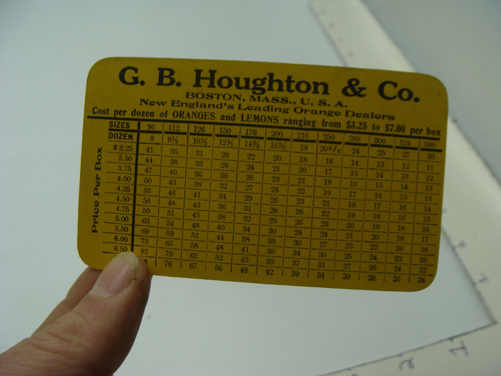 vintage original G. B. HOUGHTON & CO - ORANGE DEALER COST CARD w photo 