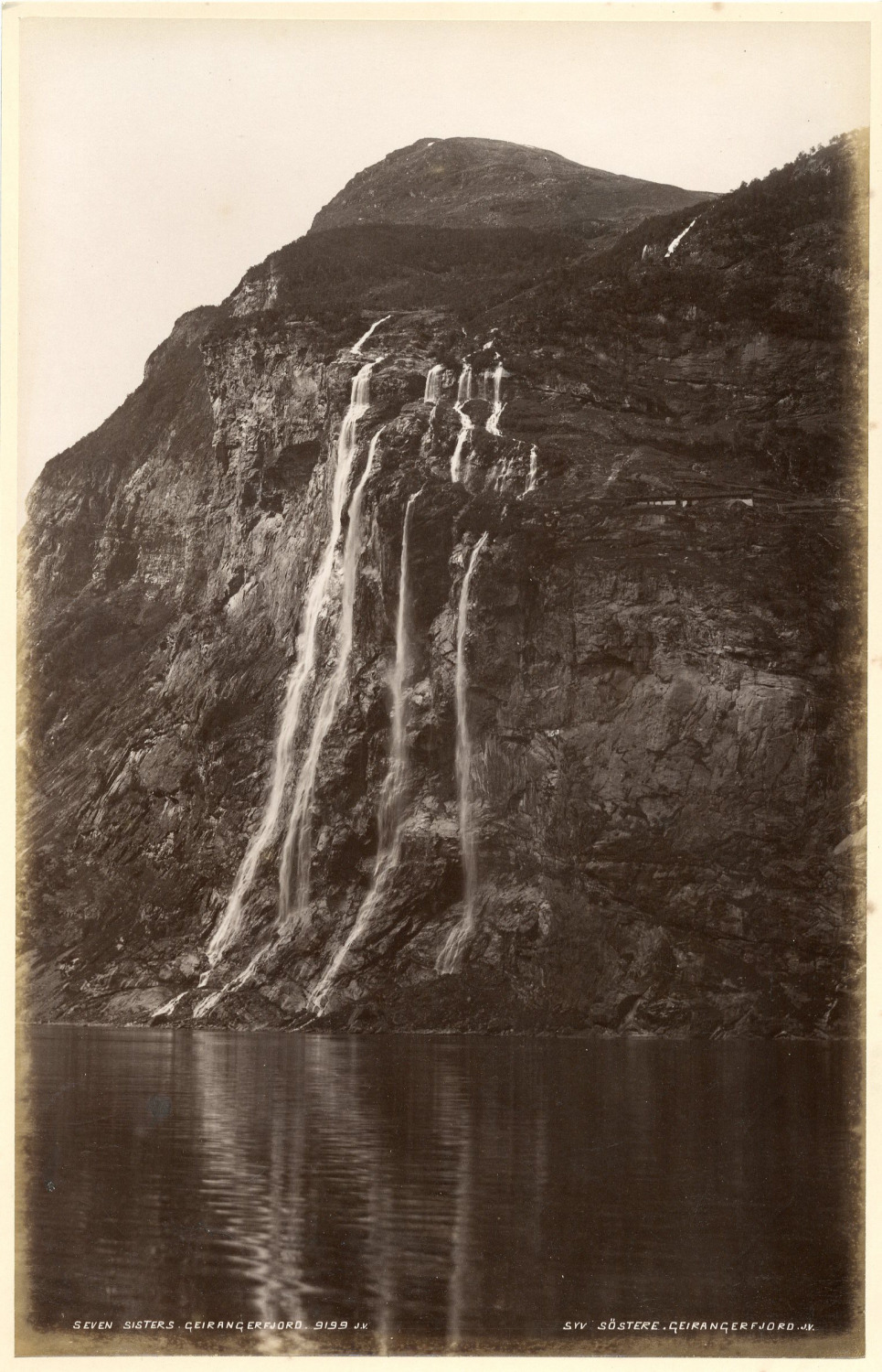 J.V., Norway, Seven Sisters. Söster. Vintage Geirangerfjord Albumen Print. Wine