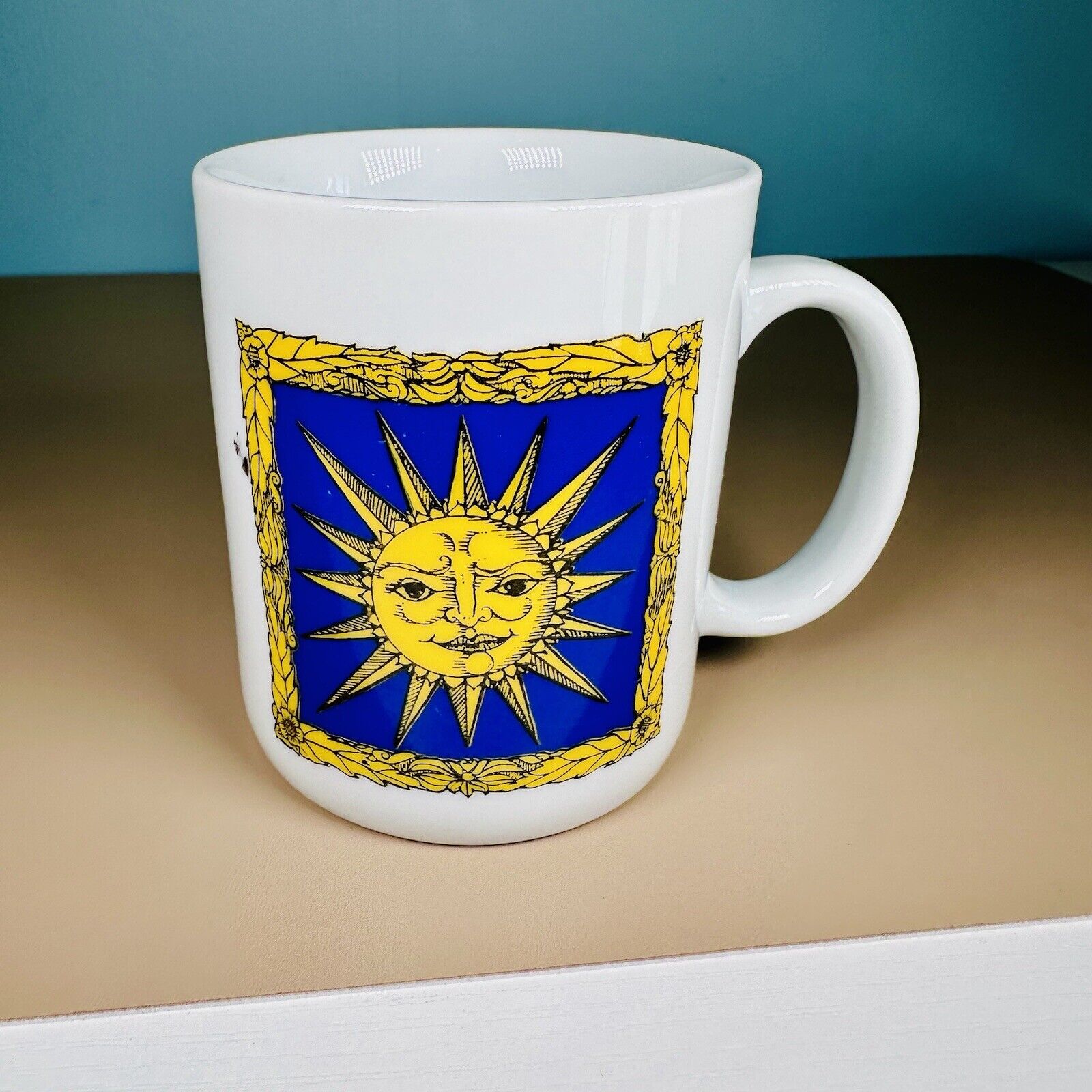 Vintage Celestial Sun & Moon Cordon Bleu White Coffee Mug