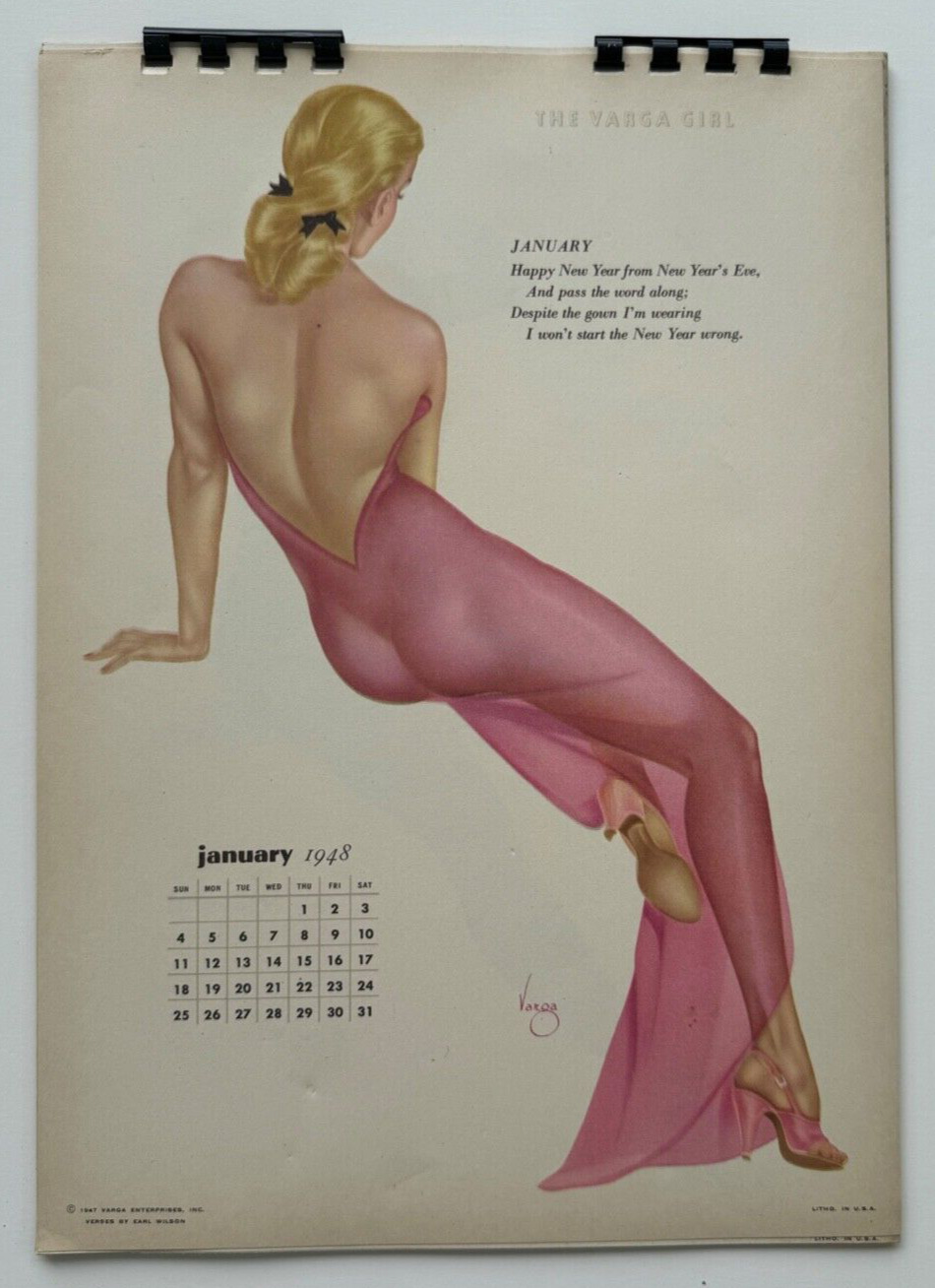 Vintage 1948 Alberto Varga Pin-Up Calendar, Complete 12-Months