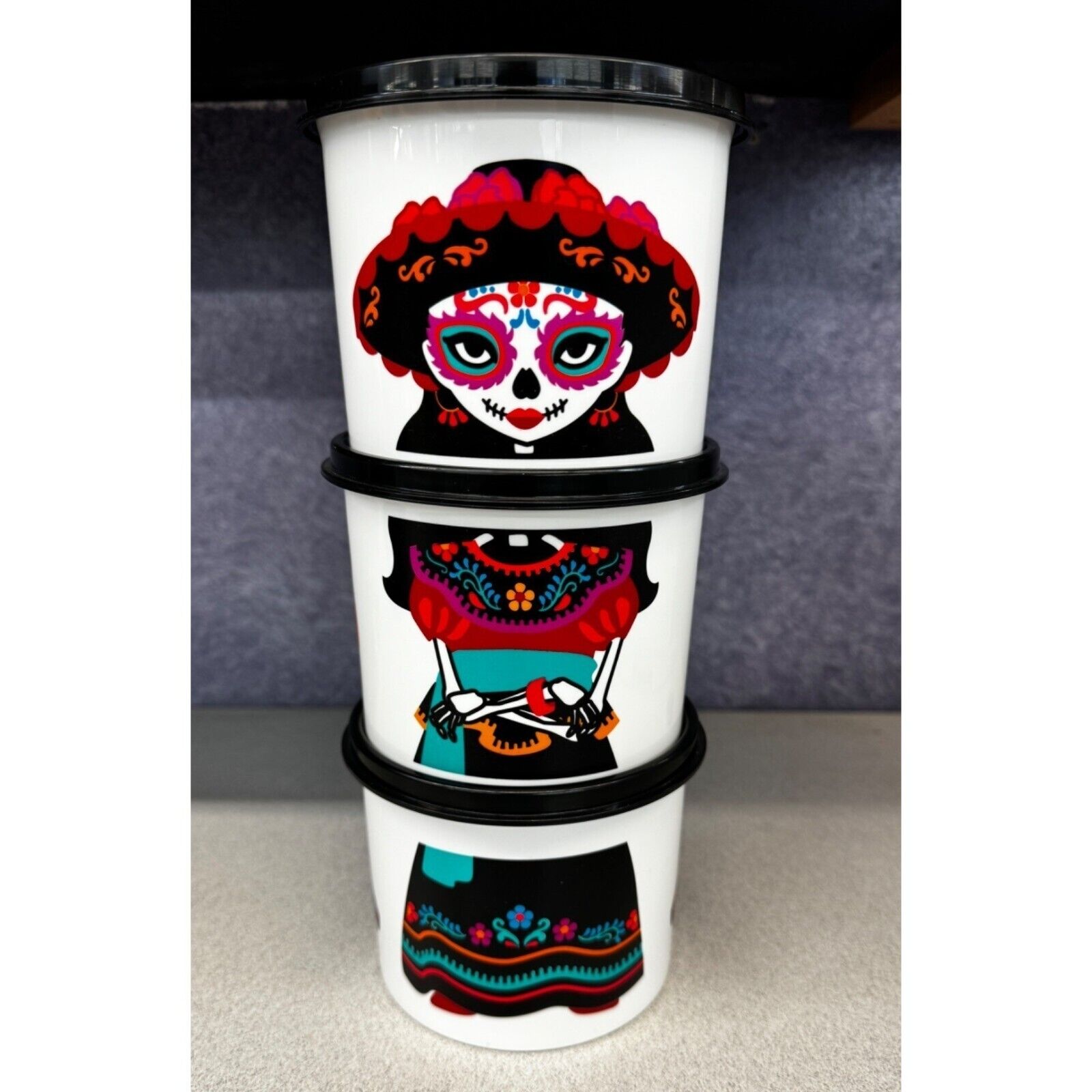 Tupperware Day Of The Dead Containers Set Of 3 Small Wonders Stacking