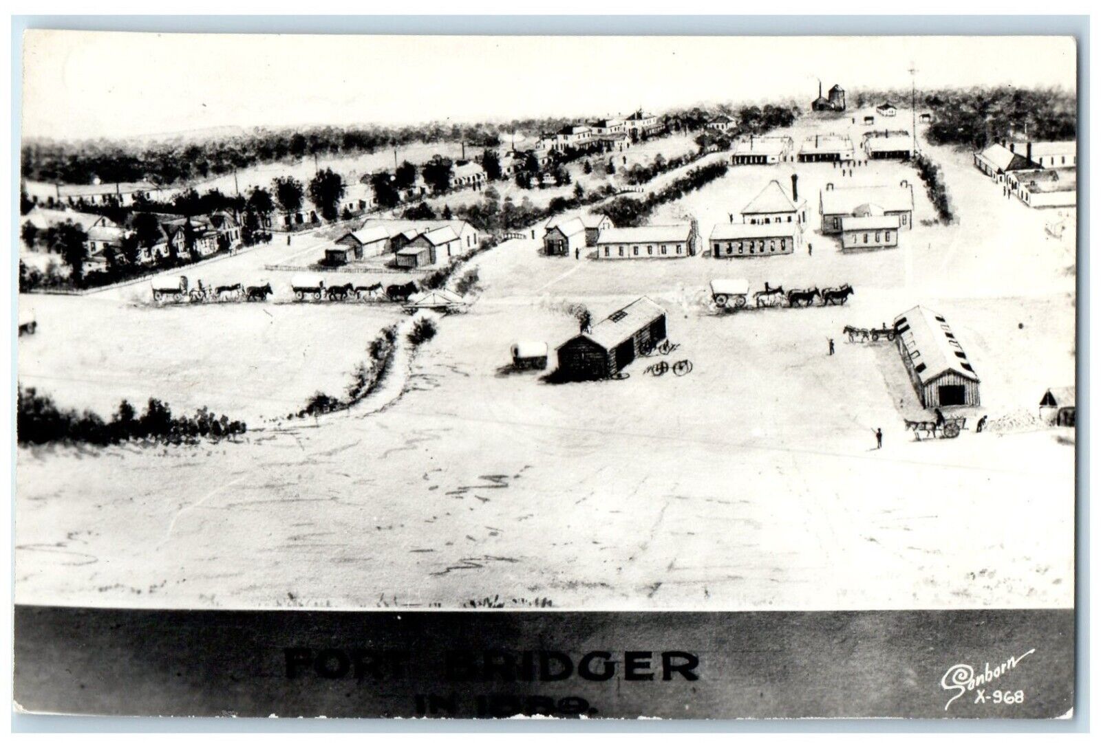 c1950's Aerial View Of Fort Bridger Wyoming WY Sanborn RPPC Photo Postcard