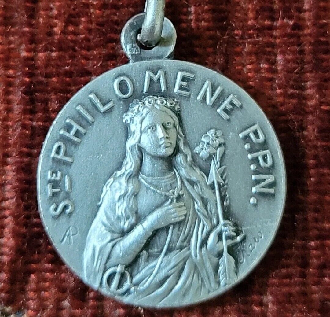 St. Philomene Sterling Vintage & New Holy Medal France Patron of Infants Karo