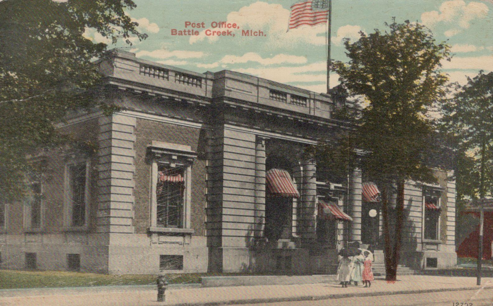 Post Office Battle Creek Michigan Posted Flag Vintage Divided Back Post Card