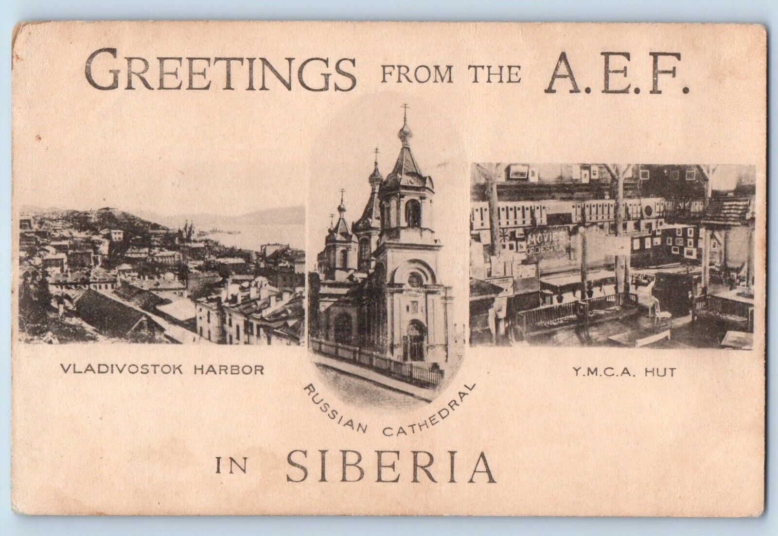 Siberia Postcard Greetings From The A E F Russian Cathedral Harbor YMCA Hut WWI