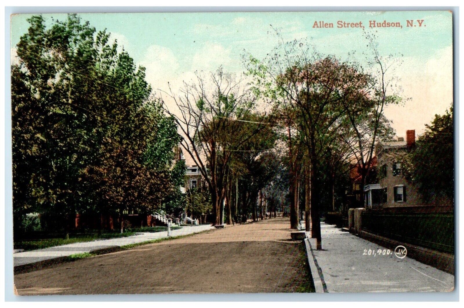 c1910 Allen Street Hudson Road Trees New York Vintage Antique Souvenir Postcard