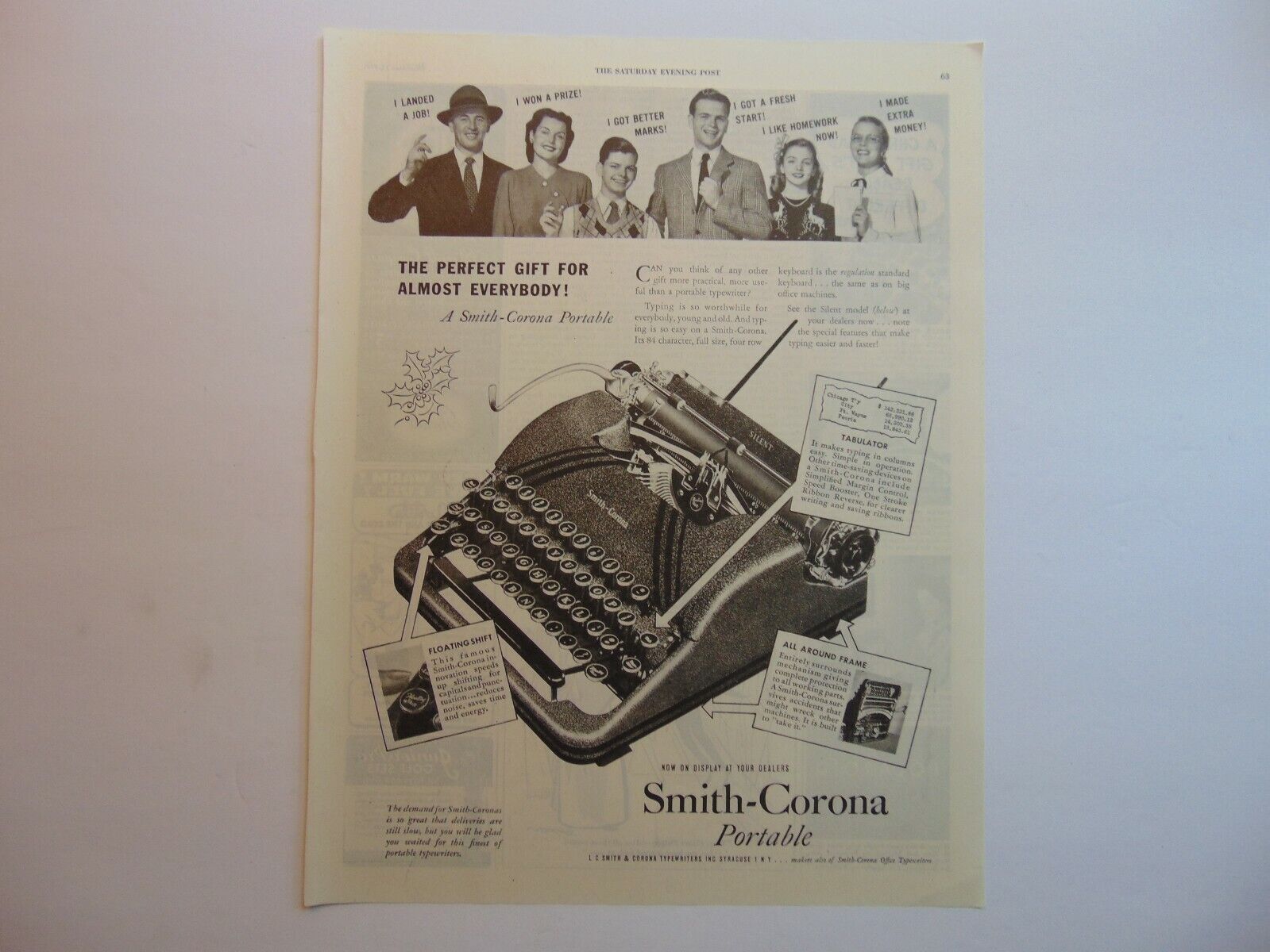 1946 SMITH-CORONA PORTABLE Perfect X-mas Gift vintage art print ad