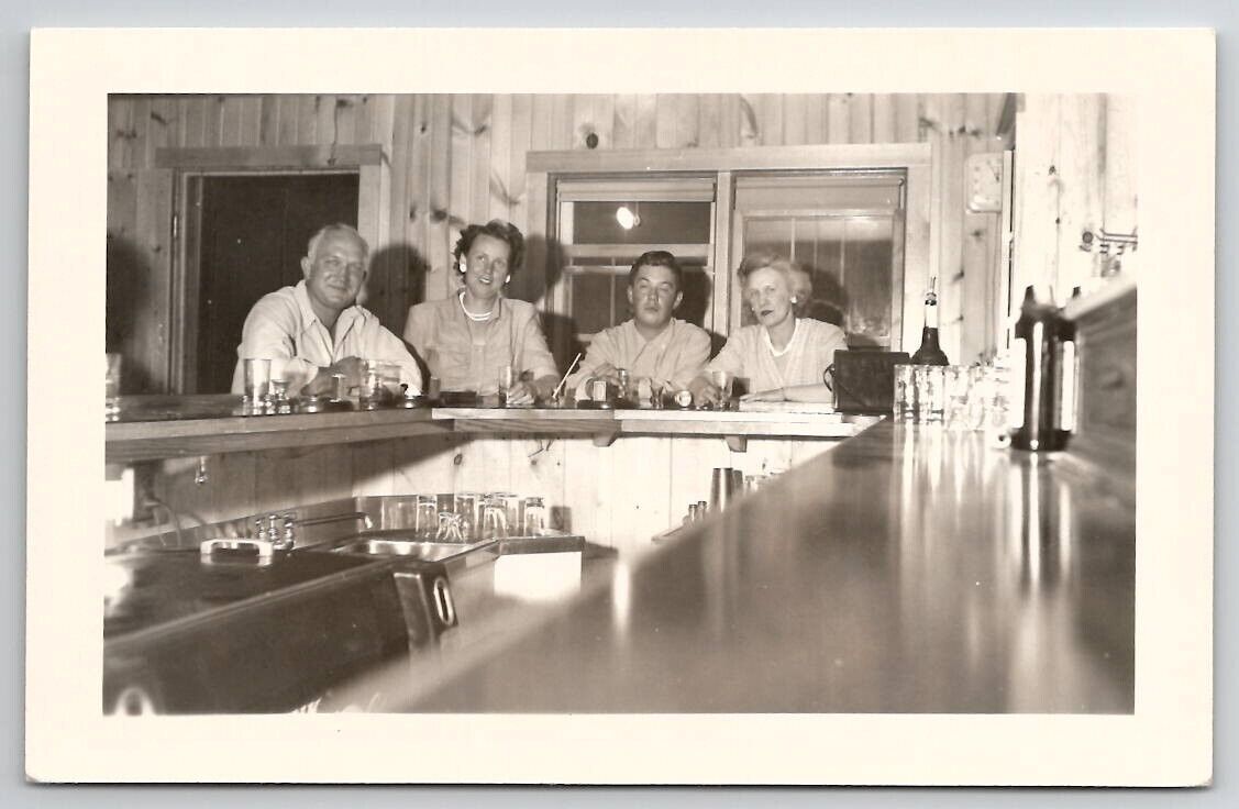 RPPC Lounge Scene Men Women At Bar National Beer Drinks c1940 Photo Postcard S28