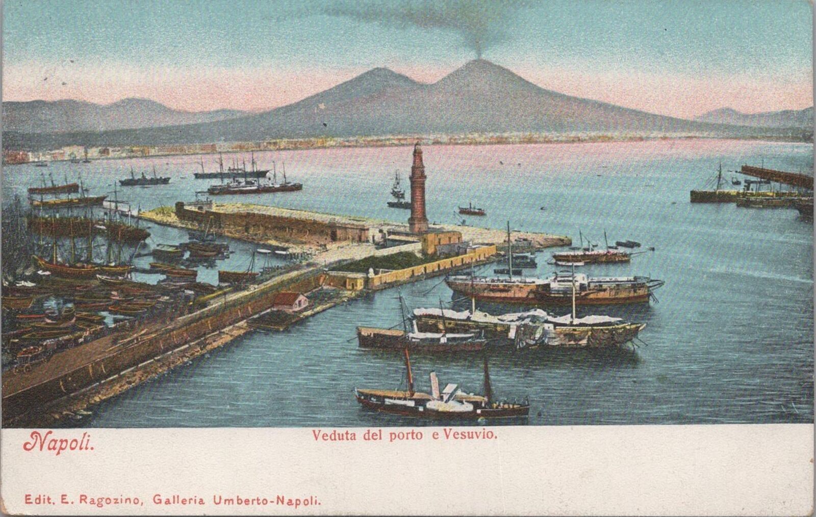 Postcard Veduta del Porto e Vesuvio Napoli Italy 