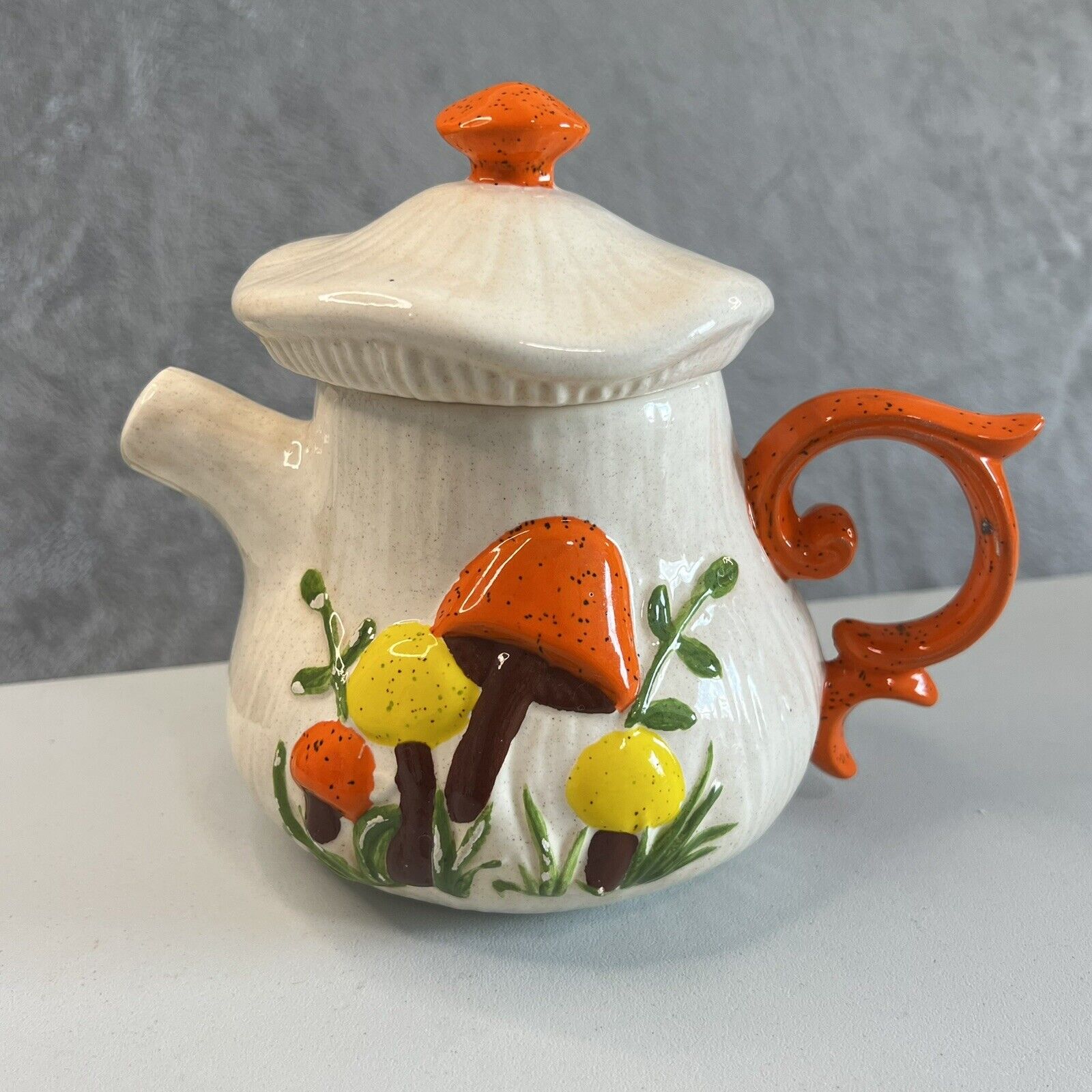 Vintage Arnel’s Double Sided Mushroom Pattern Teapot with Lid 1970s MCM Cottage