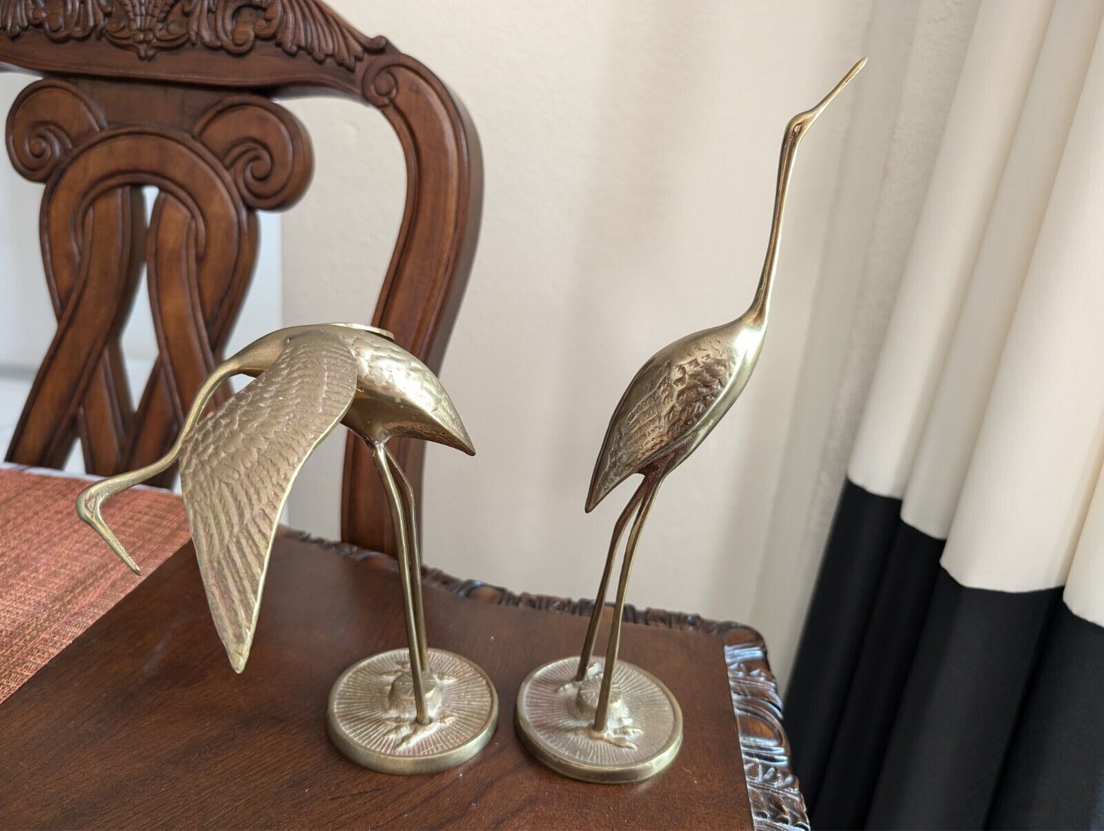 VINTAGE Pair MCM Brass Cranes Egrets Herons Figurines 11.5