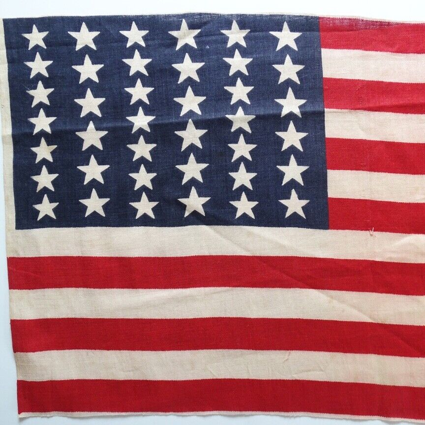 Antique 39 Star 1889 American Flag Elongated Stripes 767676 Pattern 23.5x12 #E