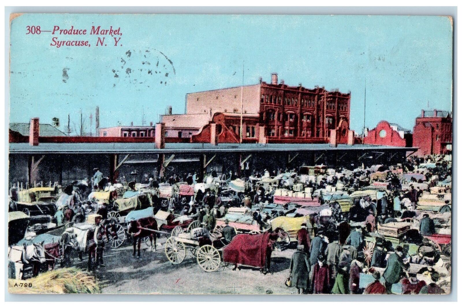 c1910\'s View Of Produce Market Syracuse New York NY Antique Posted Postcard