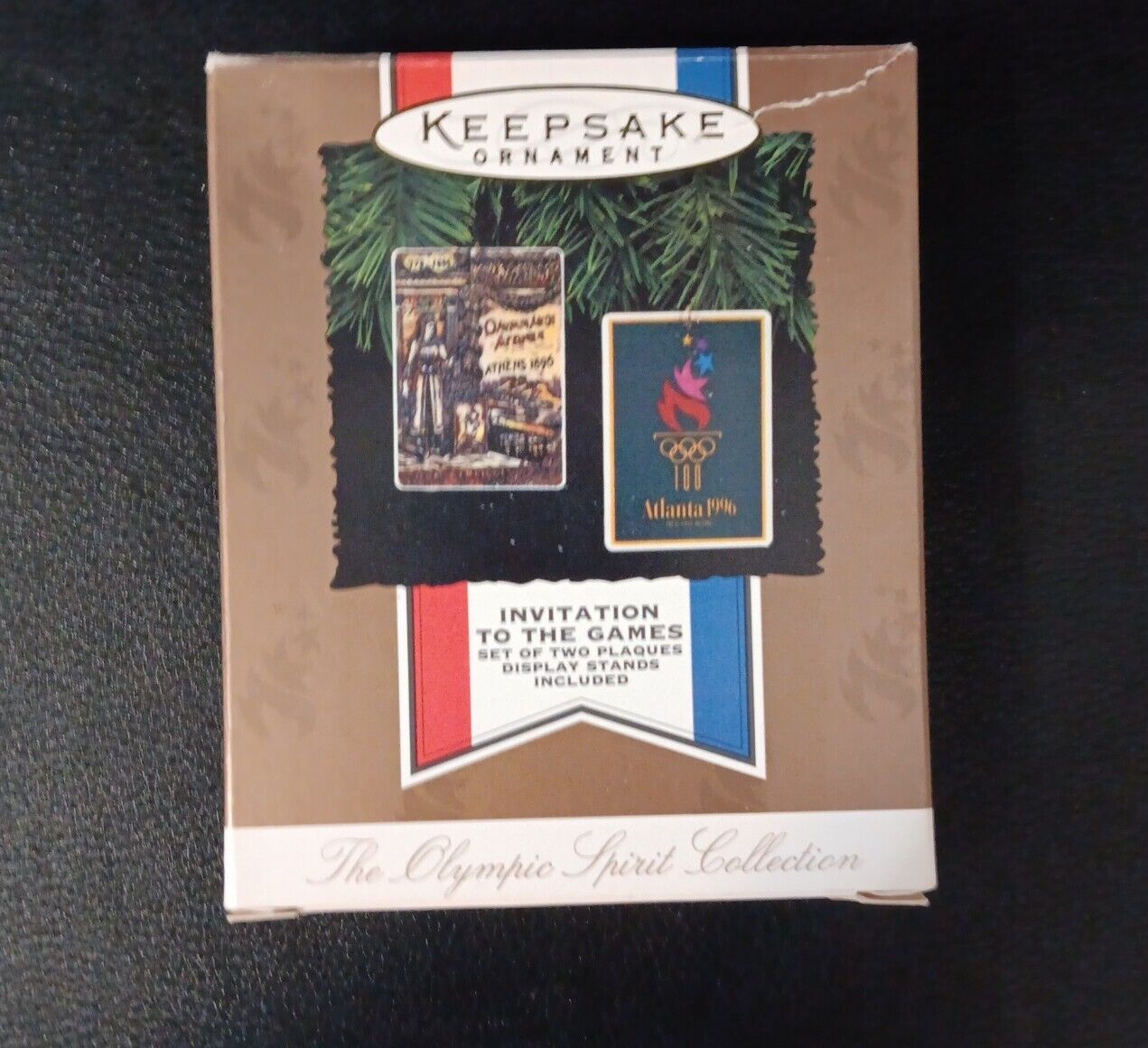 Hallmark Keepsake Ornament Invitation To The Games Two 1896 & 1996 Ceramic Cards
