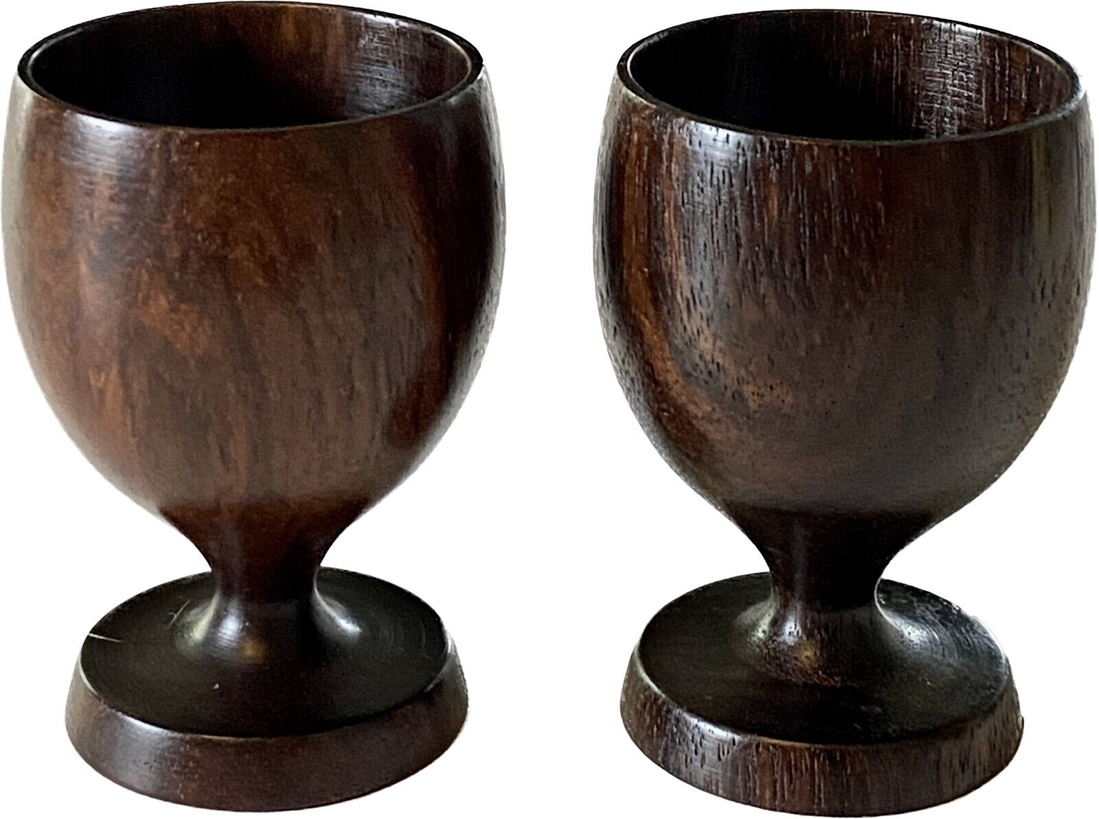 2 ILLUMS BOLIGHUS MCM Vintage Sleek Dark Teak Wooden Egg Cups - Danish - Denmark