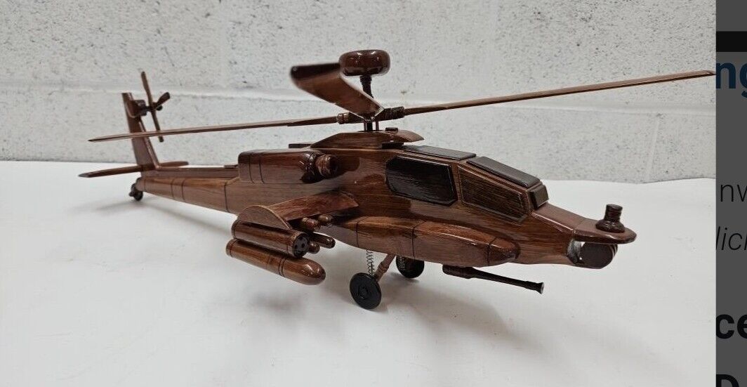 AH-64 AH-64D Apache Longbow Army Helicopter Gunship Mahogany Wood Wooden Model