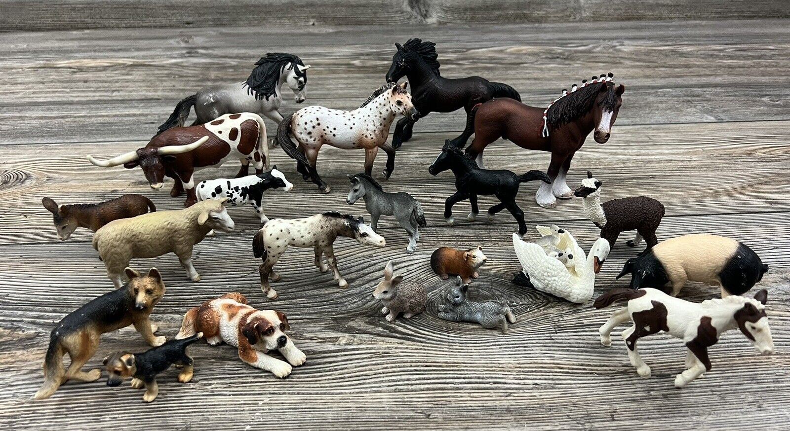 Lot Of 21 SCHLEICH Domestic Farm Animals Collectible Figurine Toys Horses, Cow+