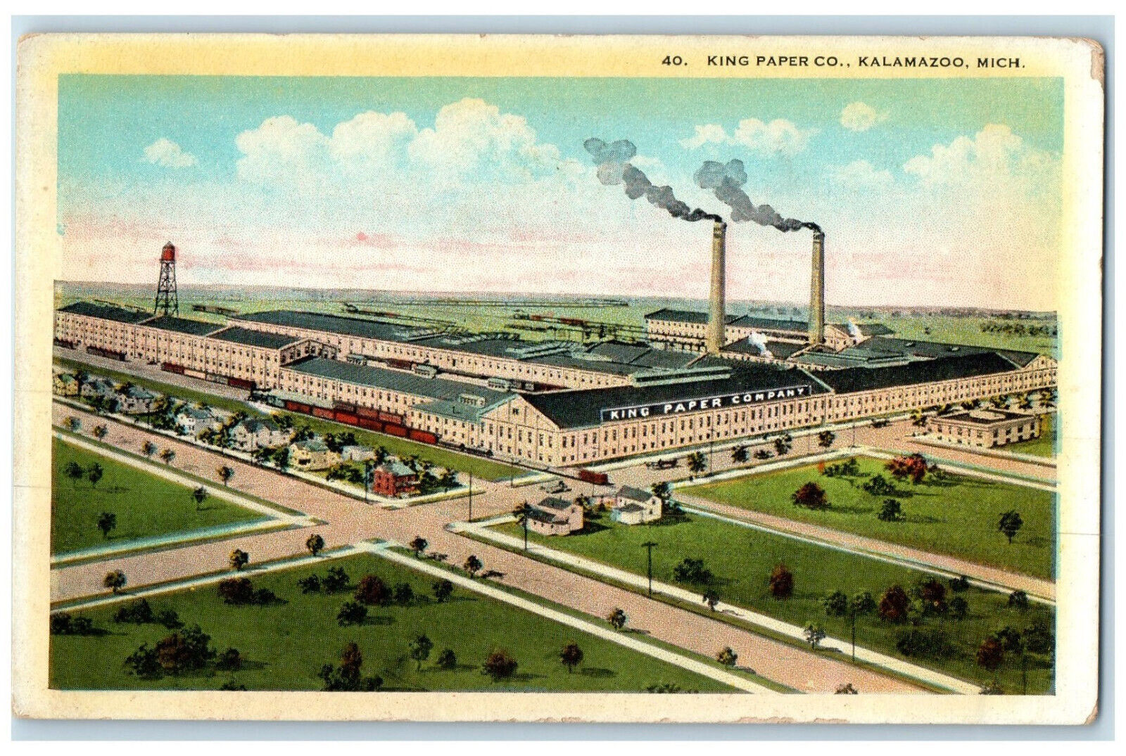 c1940's Factory Scene King Paper Co. Kalamazoo Michigan MI Postcard