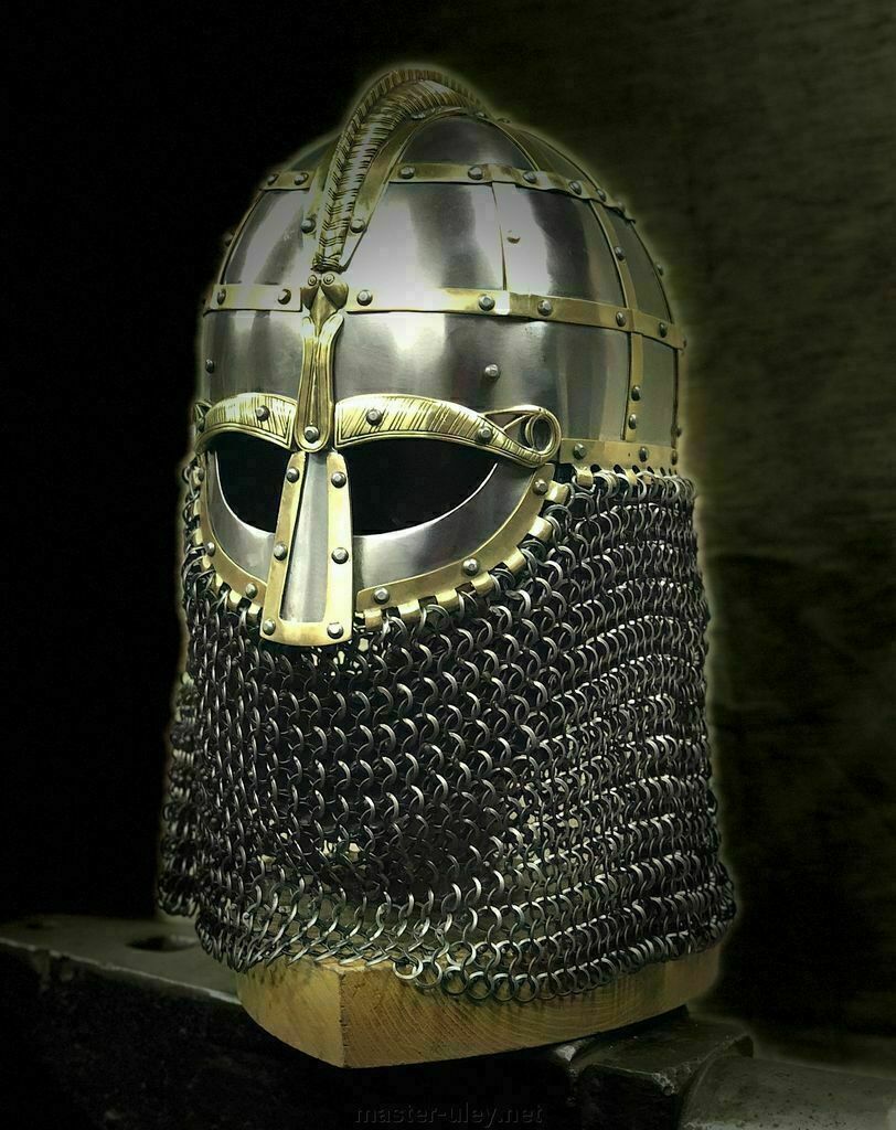 Medieval Viking Helmet Vended Knight With Chain Mail Viking Helmet 16 GA.